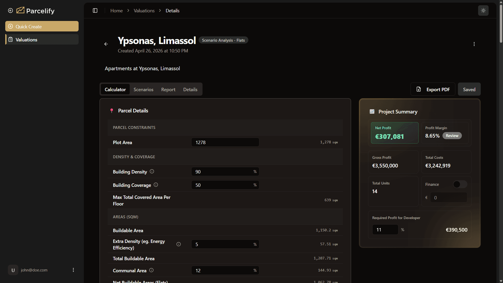 Single valuation details screen