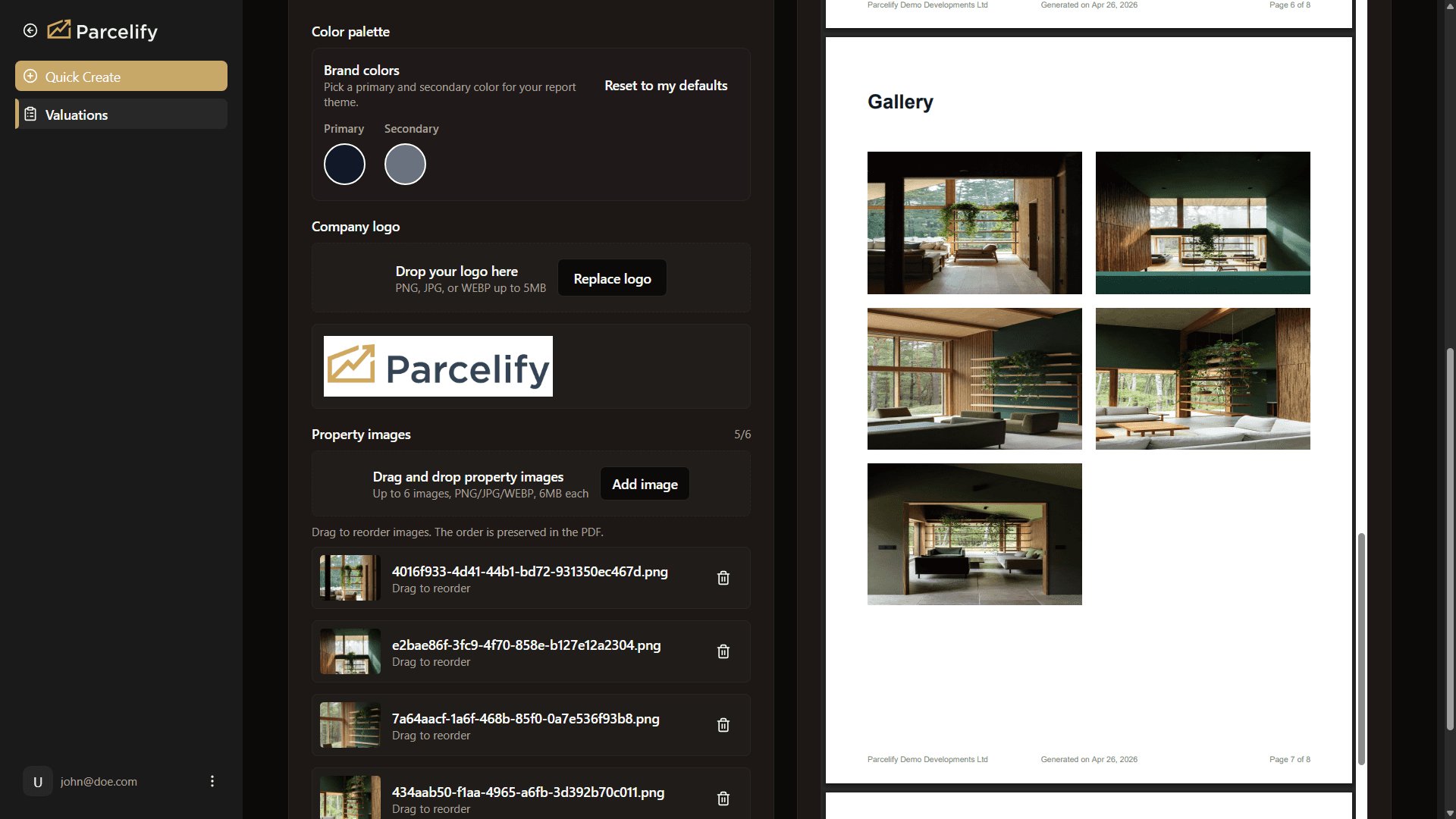 Report branding controls in Parcelify